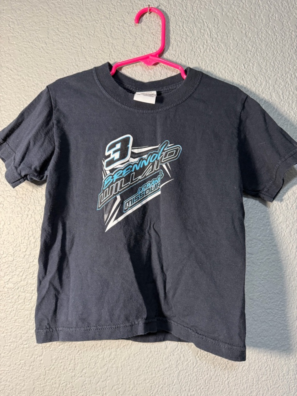 Boys Short Sleeve Graphic Tee in Navy with Light Blue Accents